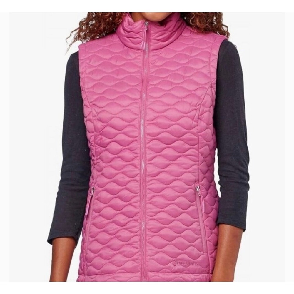 Free Country Women Quilted Puffer Vest Berry Tarnish Pink Full Zip Sml 51-L0629S